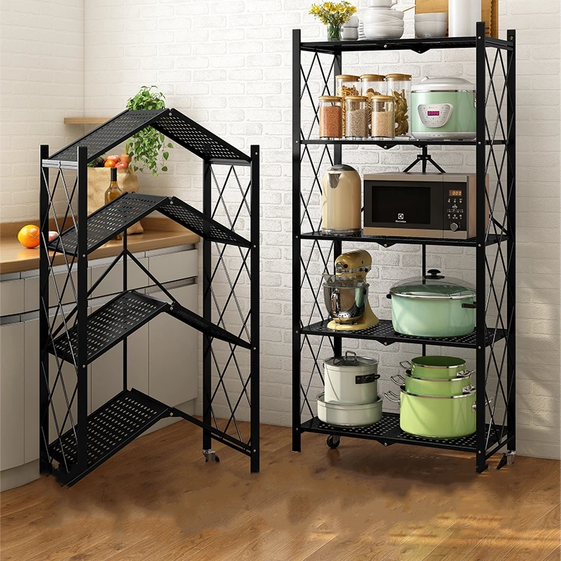 

Installation-free Folding Kitchen Racks Floor-standing Multi-layer Carts for Pots and Microwave Ovens Storage Racks for House