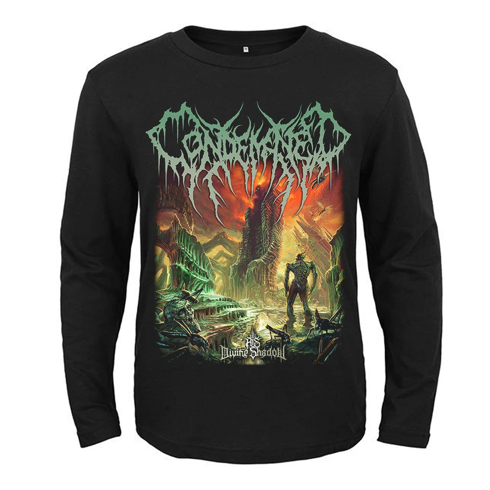 

5 Designs Condemned Rock Band Rocker Men Women Full Long Sleeves Shirt Heavy Metal Black Tee Fitness Punk