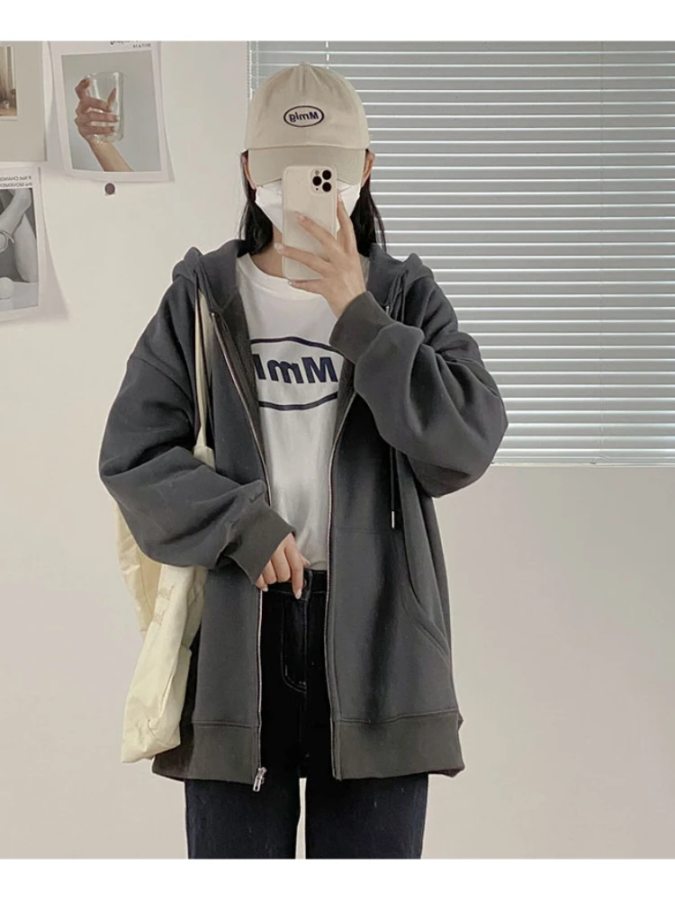 Женский свитшот Xgoth темно-серого цвета на весну и осень 2022 уличная куртка молнии