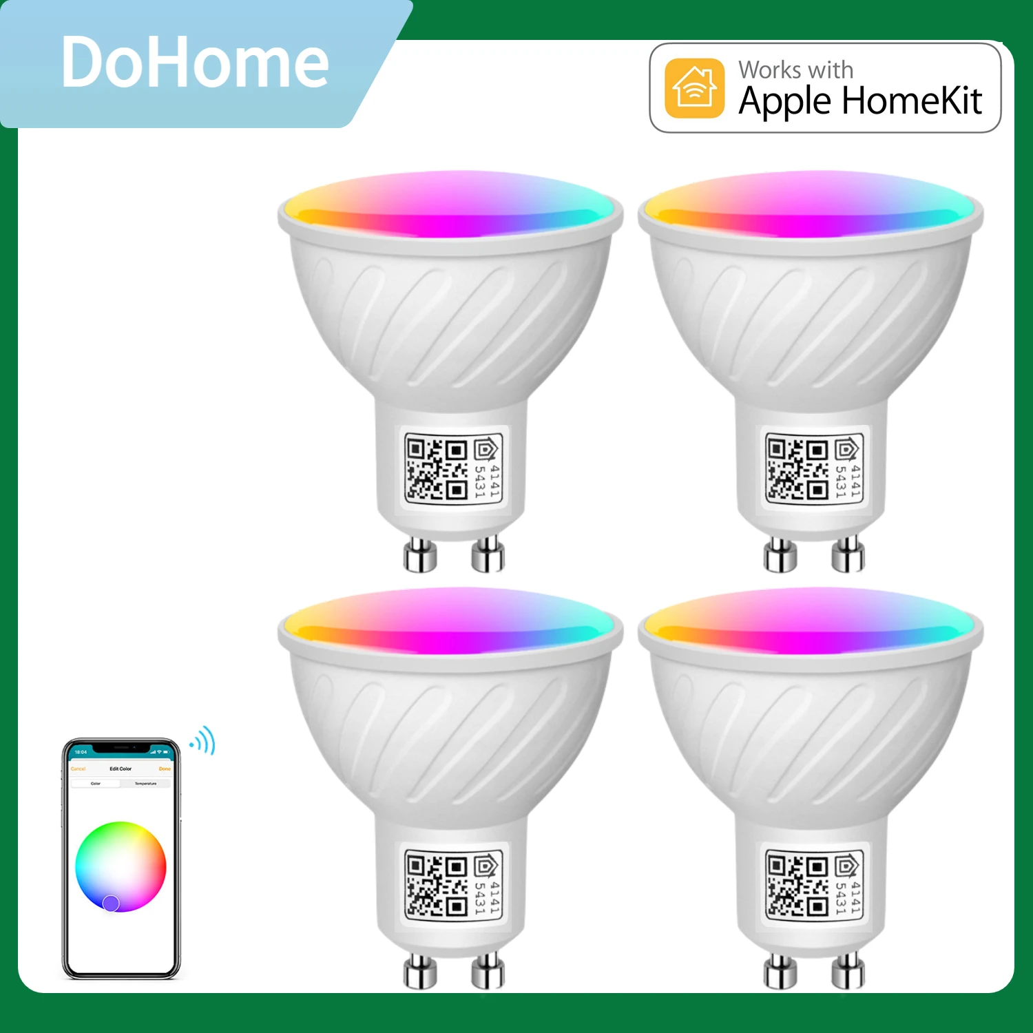 Лампочка GU10 для смартфона, работает с Apple HomeKit Siri,Alexa,Google Home,SmartThings, 5 Вт WiFi RGB + CW