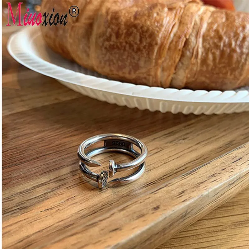 Кольцо Miuoxion для ногтей в стиле ретро 925 с двойными буквами Модные индивидуальные ювелирные изделия аксессуары для женщин очаровательные аксессуары для девушек