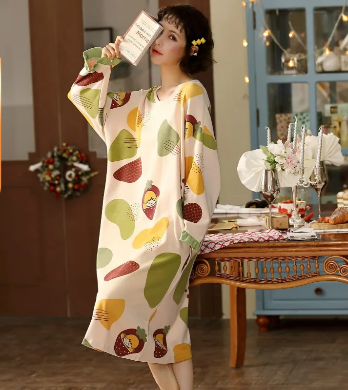 Spring Autumn New Women's Nightdress Loose Long Sleeve Nightdress Home Service Sexy Sleepwear Women Night Gown Sleep Tops