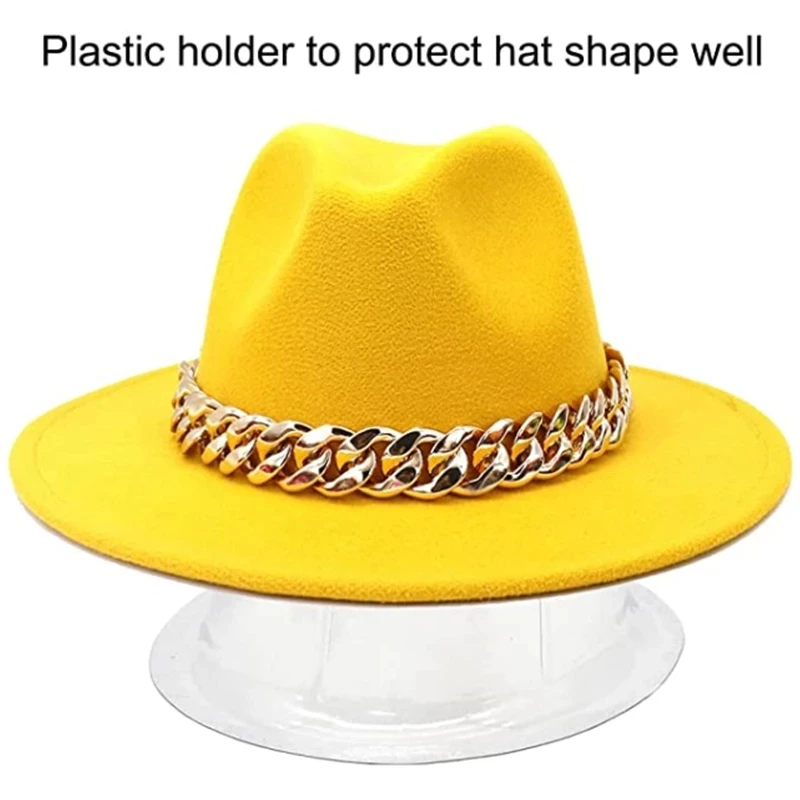 Sombrero fedora con cadena dorada para hombre y mujer, sombrero de ala ancha de color sólido, estilo jazz, Panamá, Otoño e Invierno