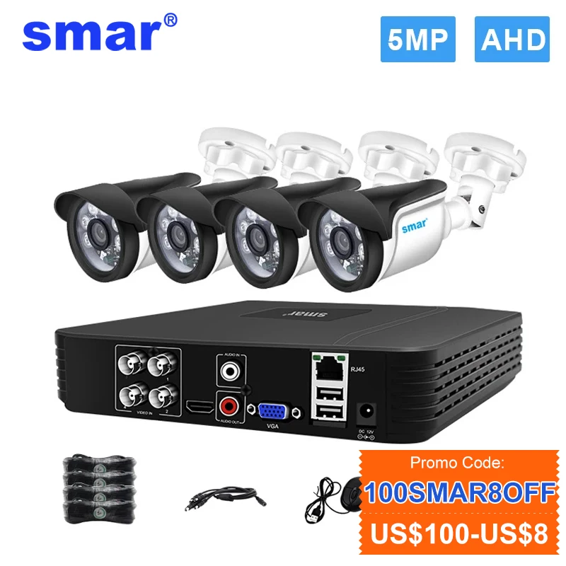 

Smar 5MP HD Security Camera System 4CH 5M-N DVR Outdoor Indoor Video Surveillance Kit Night Vision Waterproof CCTV System