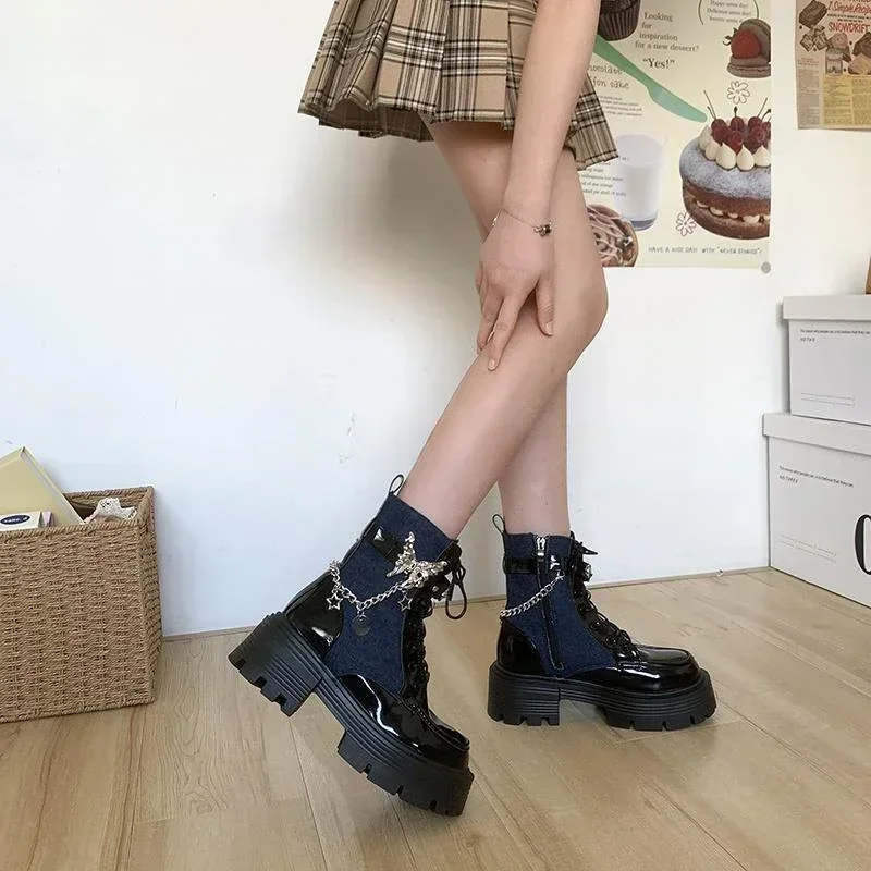 Ankle Boots for Women Chunky Platform New In Booties Autumn High Quality Y2k Spring 2024 Woman Short Shoes On Promotion Pu Goth