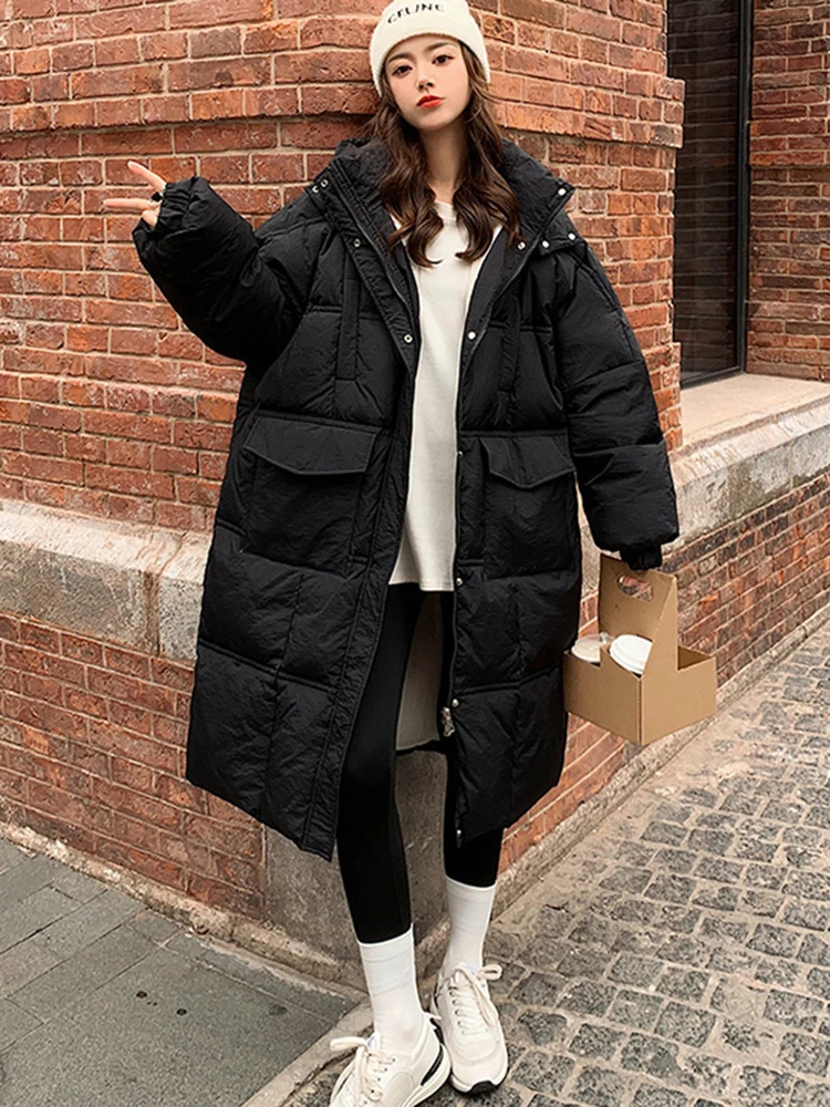 2022 Korean Winter Women Jacket Long Parkas Jackets Hooded Thick Warm Windproof Parkas Coat Fashion Female Outwear Long Parka