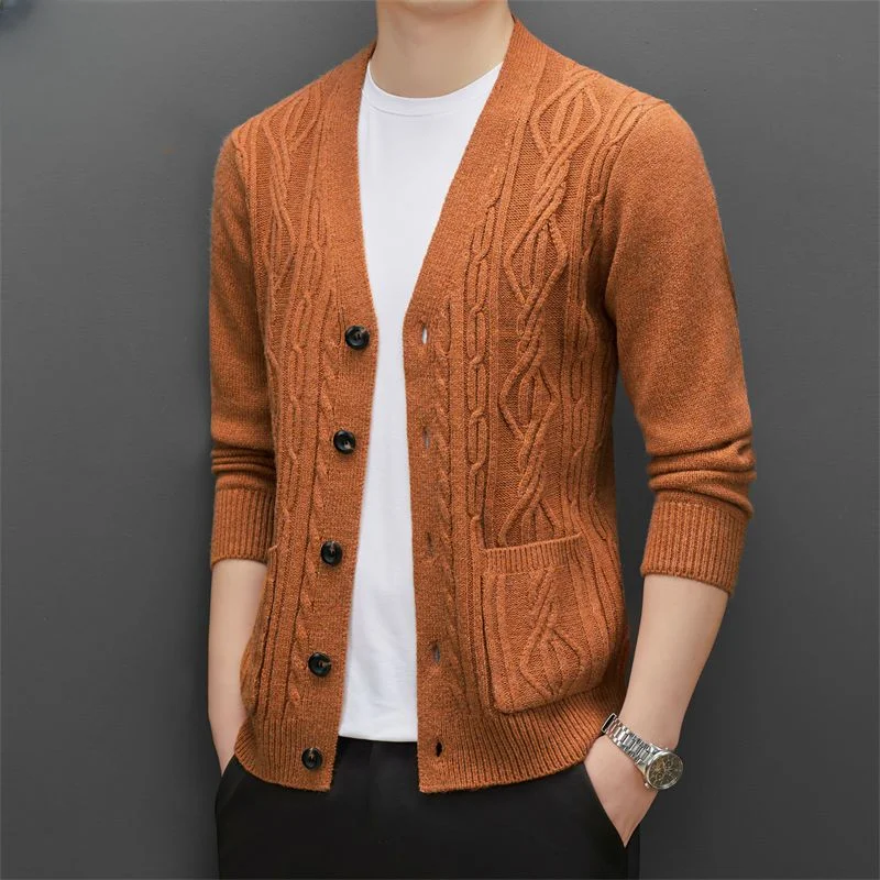 

Новинка 2023, зимняя модная мужская приталенная кардиган с V-образным вырезом, Мужская одежда, Повседневный свитер в Корейском стиле, куртка, пальто, B04
