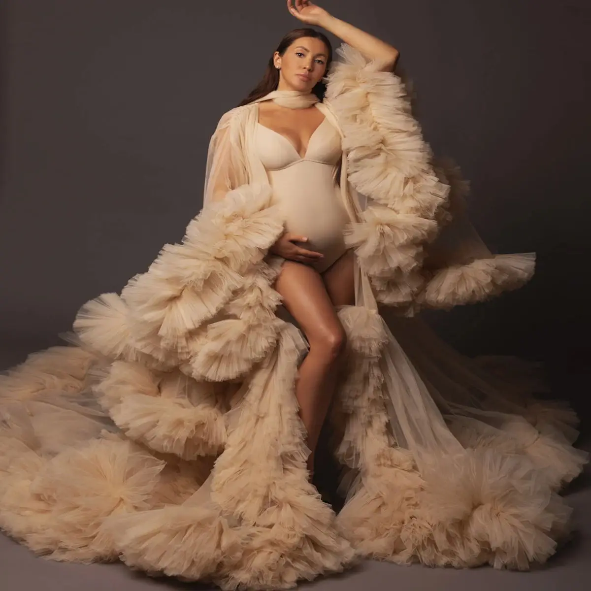 

Пышные тюлевые платья для беременных для фотосъемки, дополнительные гофрированные многоуровневые платья для беременных, для будущей матер...