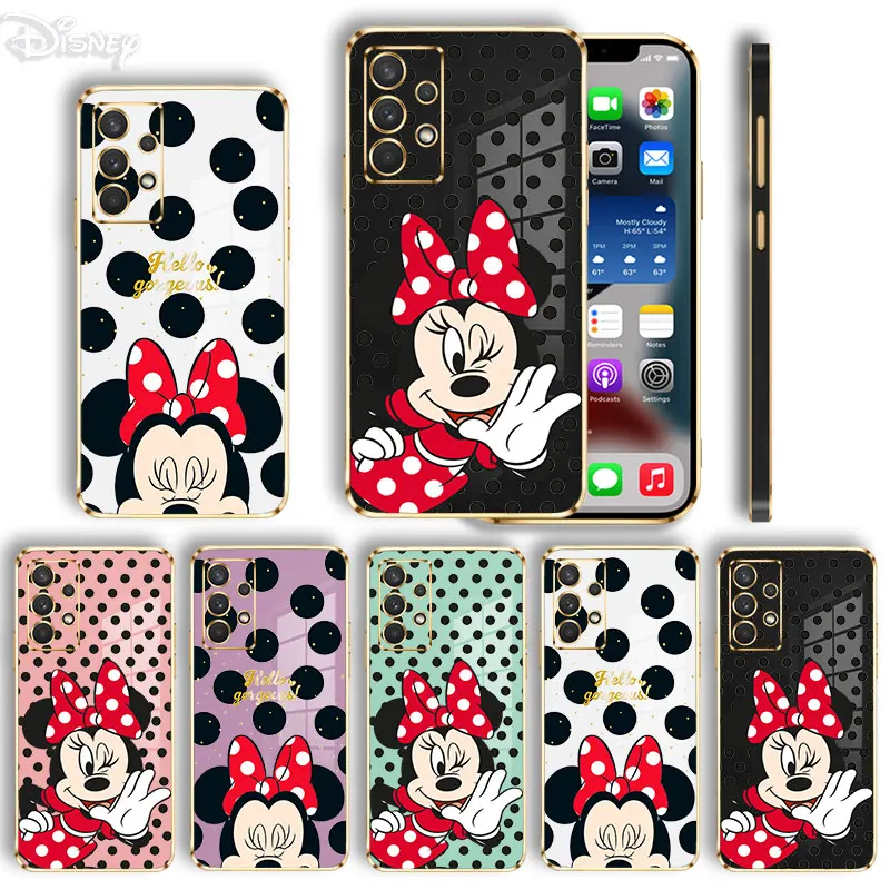 

Electroplate Case For Samsung Galaxy A72 A71 A53 A52 4G A32 5G A21s A30 A22 A20s A13 A11 Phone Coque Mickey Mouse Hello