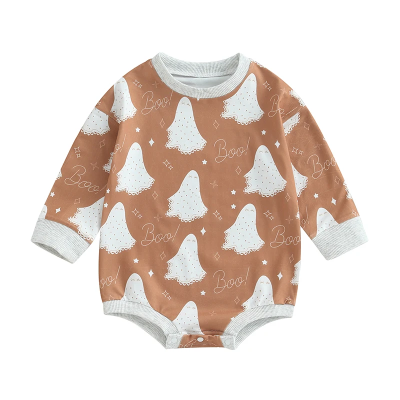 

Jkerther Halloween Thanksgiving Day Infant Baby Sweatshirt Romper Long Sleeve Cartoon Pumpkin Floral Ghost Print Bodysuit