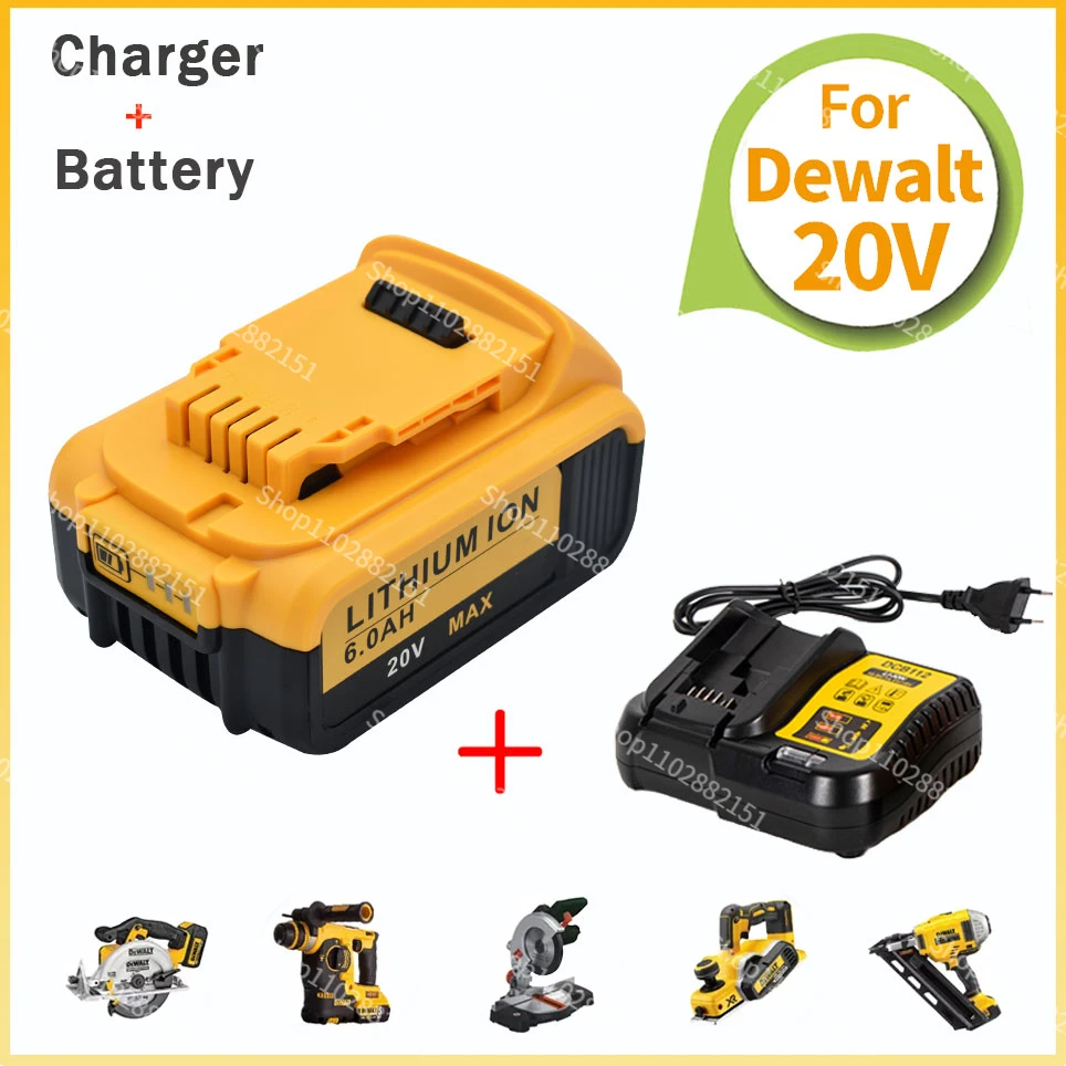 

For Dewalt DCB200 20V 6.0Ah 6000mAh Replacement Battery Compatible with For Dewalt 18V/20V Tools Battery+battery charger
