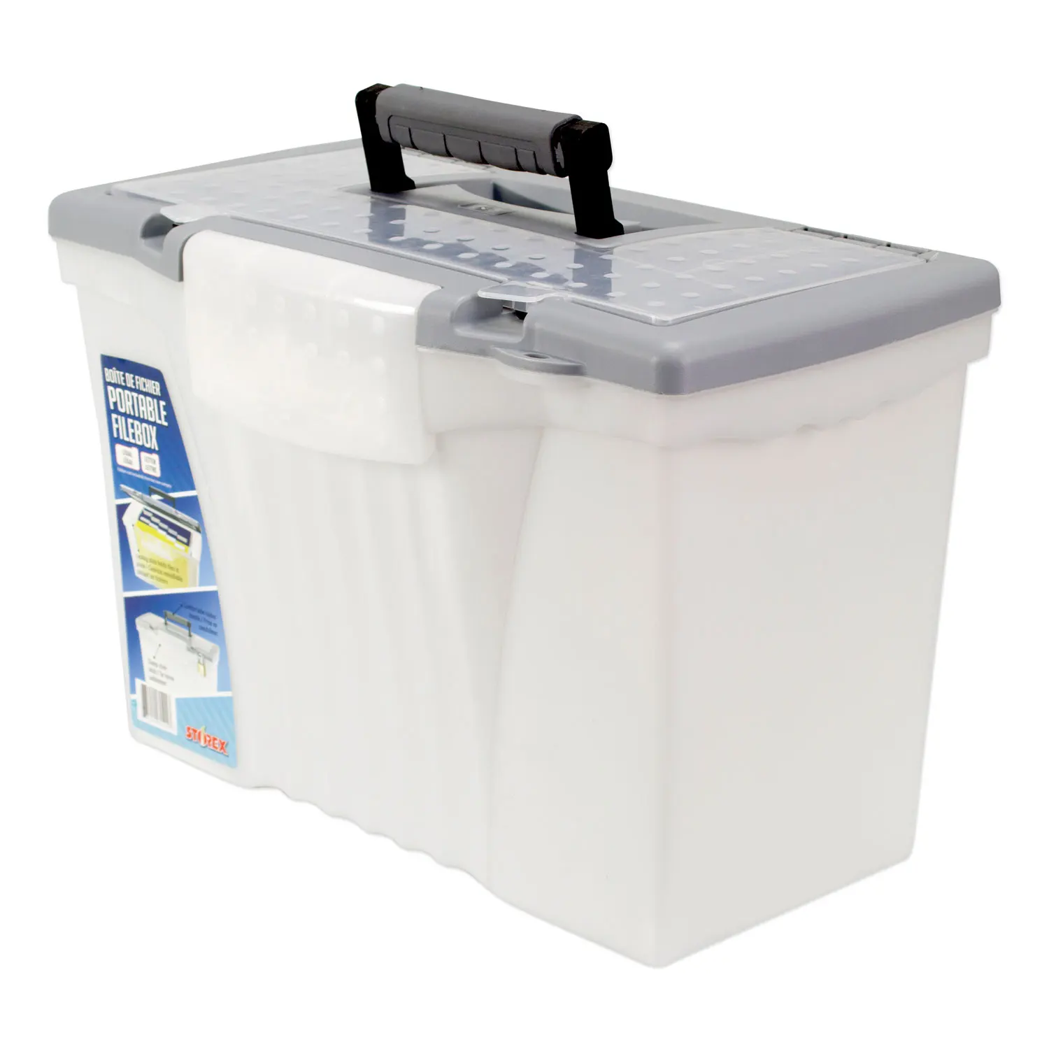 

Plastic Portable File Box, Clear, Silver
