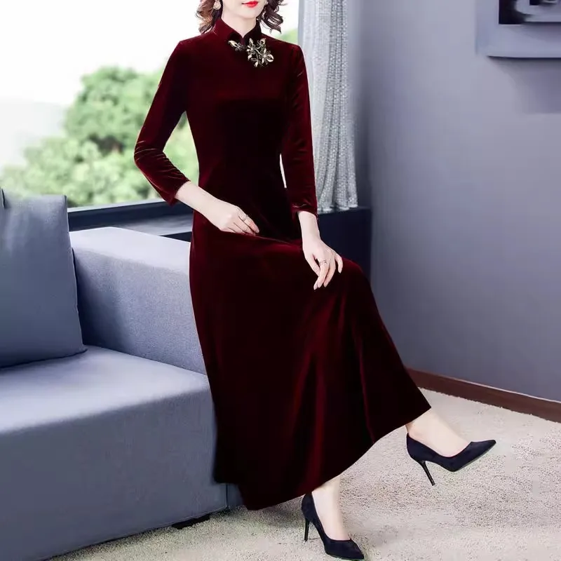 Женское бархатное платье Cheongsam