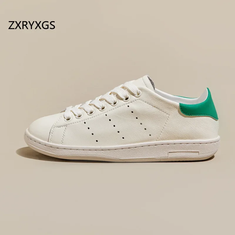 Белые дышащие и удобные кроссовки ZXRYXGS из натуральной кожи модные Универсальные