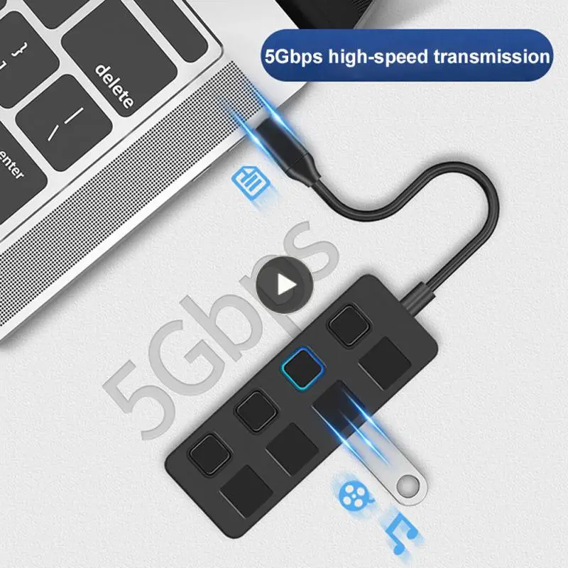 

With Led Power Indicator Multi-splitter Adapter Portable Usb-c 3.0 Hub 4 Port High Speed Type-c Docking Station Office Tools