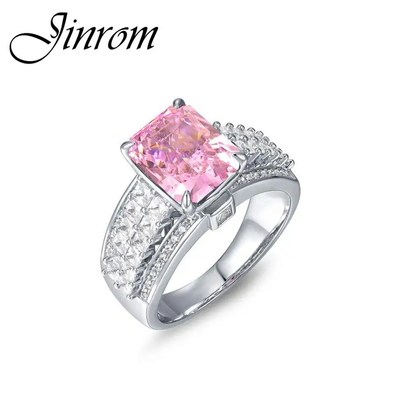 

Jinrom S925 Sterling Silver Ring Female Ice Cut High Carbon Diamond Square Zircon Proposal Wedding Ring Exquisite Jewelry