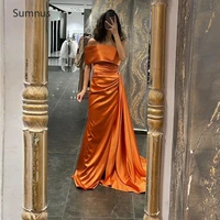 sumnus orange strapless satin mermaid evening dresses 2022 lace appliques long prom gowns robes de soir%c3%a9e valentines day dress
