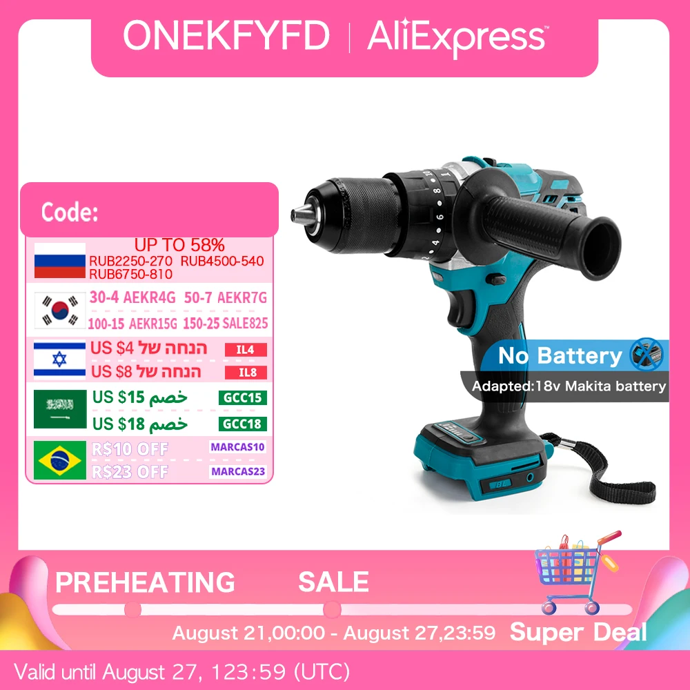 3 In 1 13mm Brushless Hammer Drill Impact Electric Screwdriver Steel / Wood / Bare Tool For Makita 18V Lithium Battery