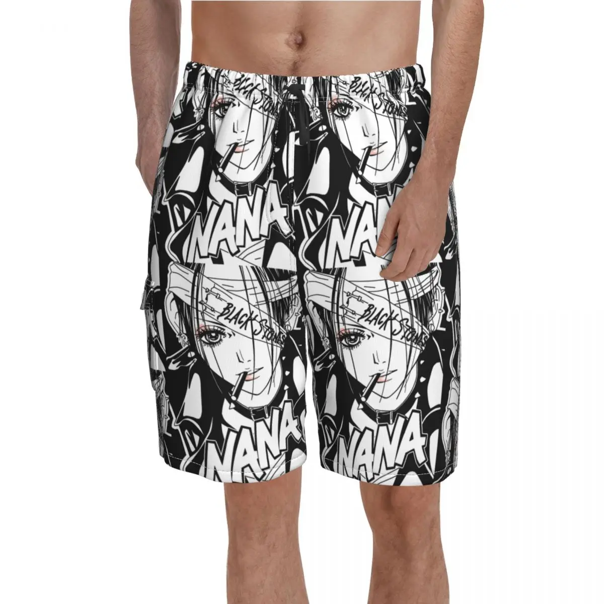 

NANA Smoking Board Shorts Hot Sale Black Stones Anime Custom Board Short Pants Men Elastic Waist Cute Swim Trunks Large Size