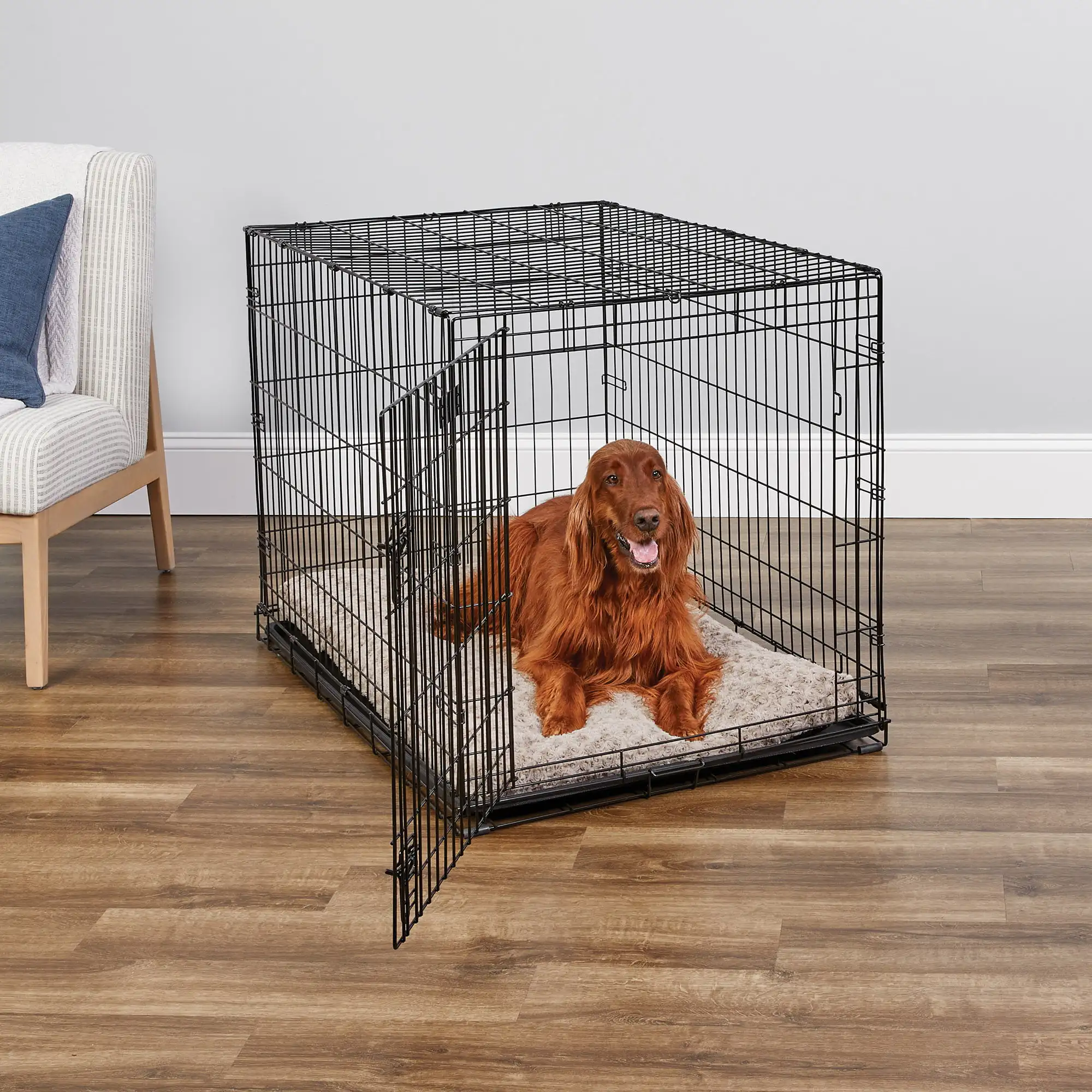 

Newly Enhanced Single Door Dog Crate, Includes Leak-Proof Pan, Floor Protecting Feet, Divider Panel & New Patented, 42 Inch