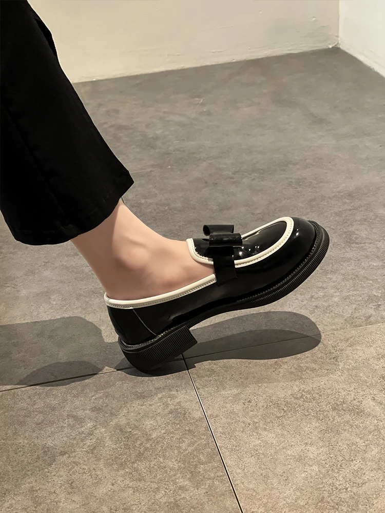 

Womens Loafers Shoes Modis Oxfords Round Toe All-Match Bow-Knot Casual Female Sneakers British Style Slip-on Retro 2022 Leather