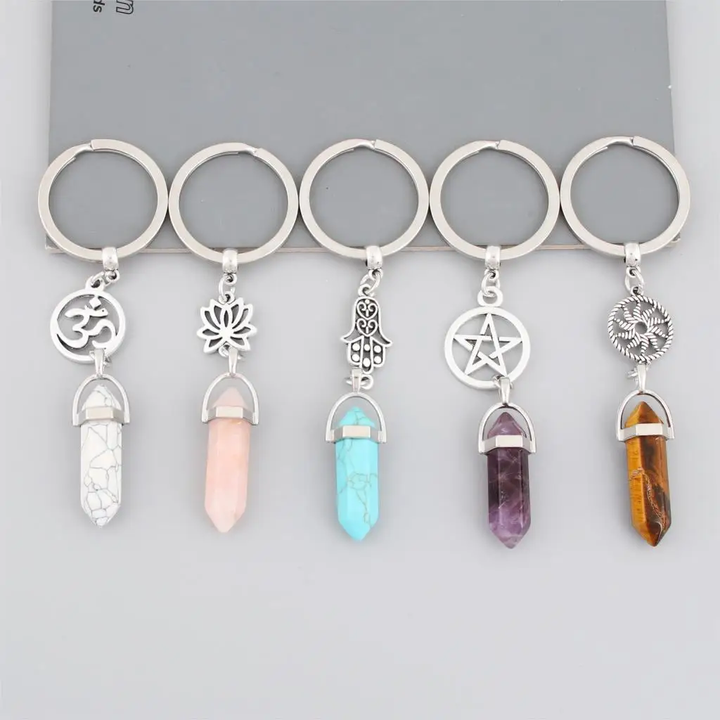 

1Pc Arrival Colorful Stone KeyRing Yoga OM Pendant Keychain Women Bag Hangle Car Jewelry Accessories