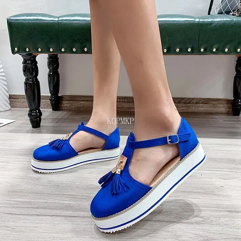 

Hollow Out Women Sandals Buckle Strap Flock Tassels Summer Shoes Chaussures Femme Flat Platform Sandalias Shoes 2022 Fashion