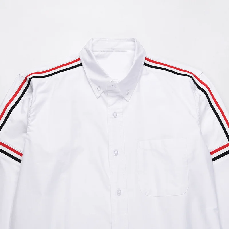 TB THOM Shirt Solid Top Women Striped Shoulder Sleeve Men's Clothing Casual Oxford Long Slim Fashion Woman Blouses 2022