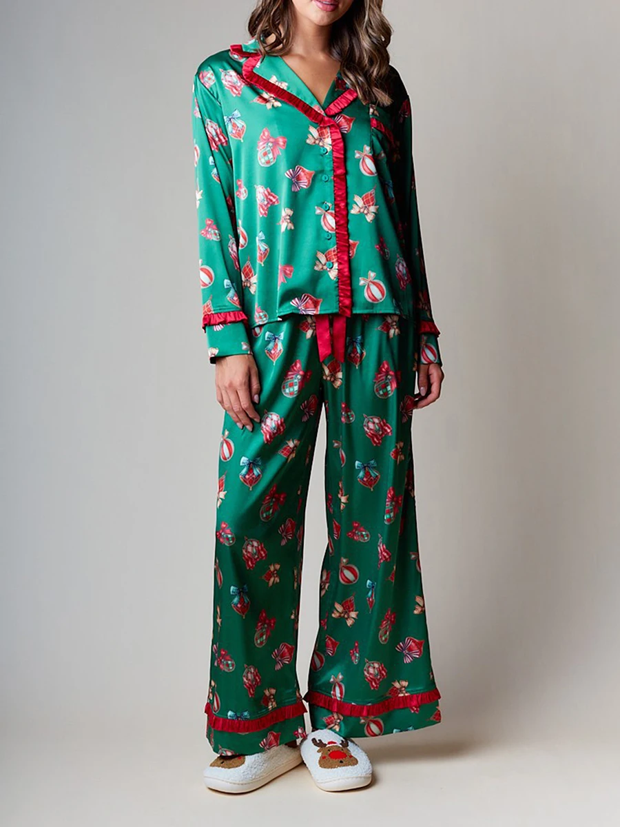 Женский рождественский комплект для отдыха рубашка с длинными рукавами и