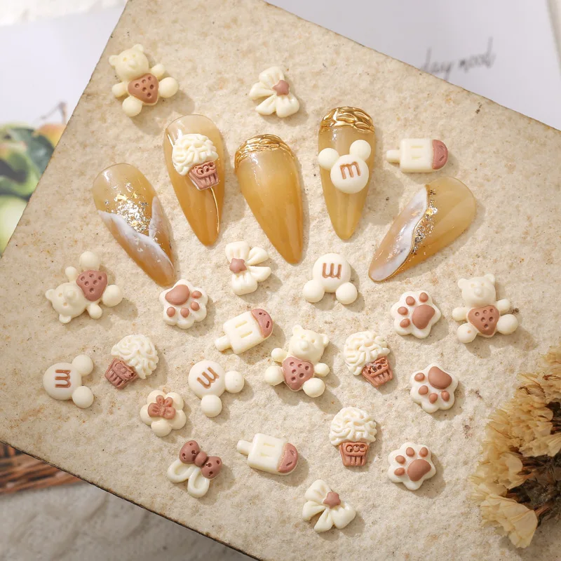 

20PcsSet Cute Kawaii Cartoon Nail Art Supplies For Professionals Bow Chocolate Ice Cream Nail Drill Nail Decorations Rhinestones