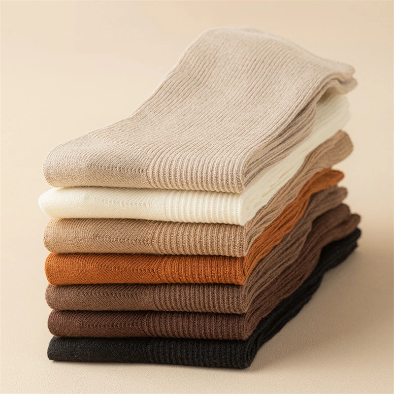 5 Pairs Women's Cotton Socks New Autumn Casual Simple Solid Color Winter Warm Socks For Women Korean Style Girls Long Pile Socks