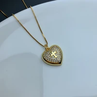 new love heart necklace cute exquisite rhinestones pendant box chain for women 2022 fashion girl jewelry gifts wholesale