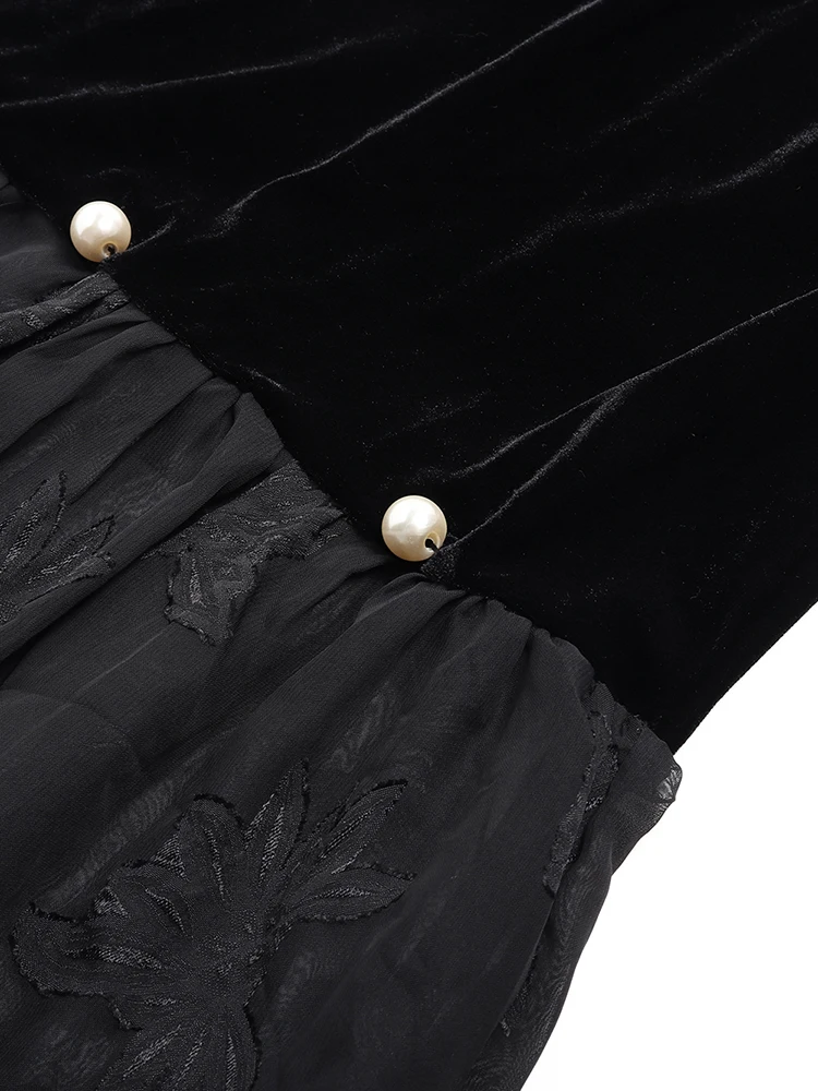 Ozhouzhan золотое бархатное лоскутное платье с оборками женское ранняя осень новые