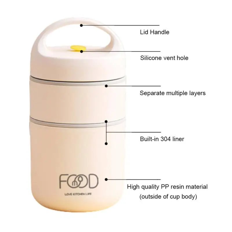 304 Stainless Steel Vacuum Thermal Lunch Box Insulated Bag Food Warmer Soup Cup Thermos Containers Bento for Students