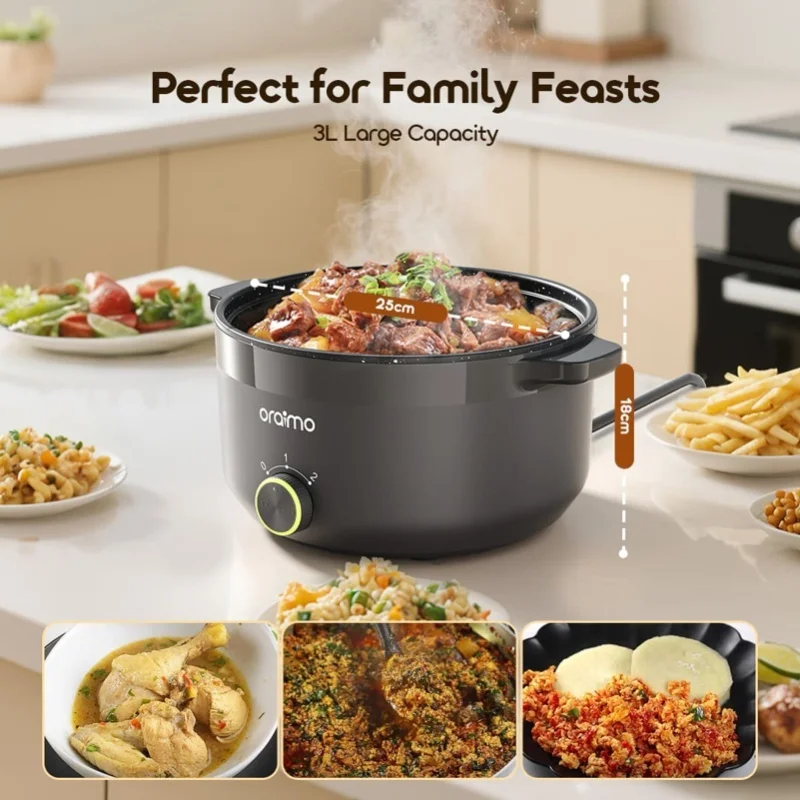 Фото Многофункциональная электрическая кастрюля Oraimo MultiPot 3L с антипригарным покрытием, энергосберегающая, с вилкой EU/UK №4