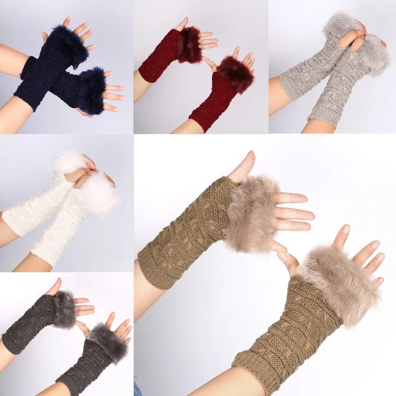 

Winter Knitting Gloves Windproof Warm Women Half-finger Gloves Thicken Outdoor Ski Gloves Touchscreen Solid Color