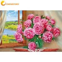 chenistory painting by numbers window flowers diy oil handpainted coloring picture home decortion artwork for living room decor