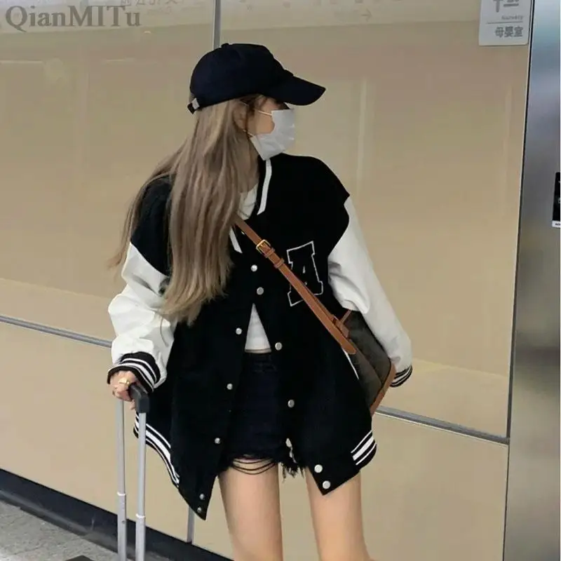 Autumn Winter Fashion Bomber Jackets for Women Streetwear Baseball Uniform Oversized Coat Jackets and Coats Loose student