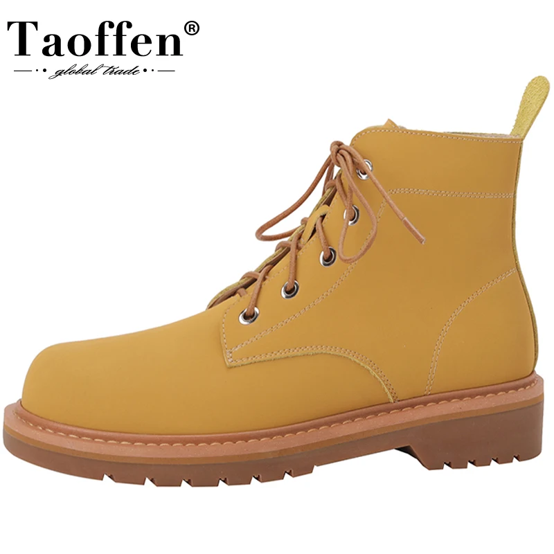 

Taoffen/новые женские ботильоны; Коллекция 2023 года; Зимняя обувь из натуральной кожи на шнуровке для женщин; Модные повседневные короткие ботин...