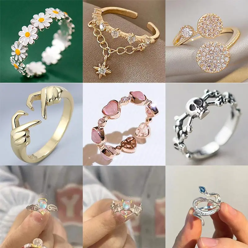 

Pink Heart Promise Rings for Women Trend Micro Pave Crystal Gold Adjustable Women's Ring Engagement Wedding Jewelry Finger Ring