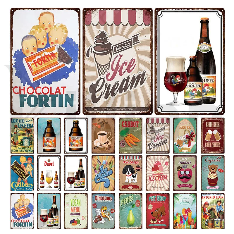 

Classic Beer Metal Sign Cupcake Chocolate Fortin Carrot Tin Sign Iron Painting Food and Drink Metal Poster for Bar Pub Decor