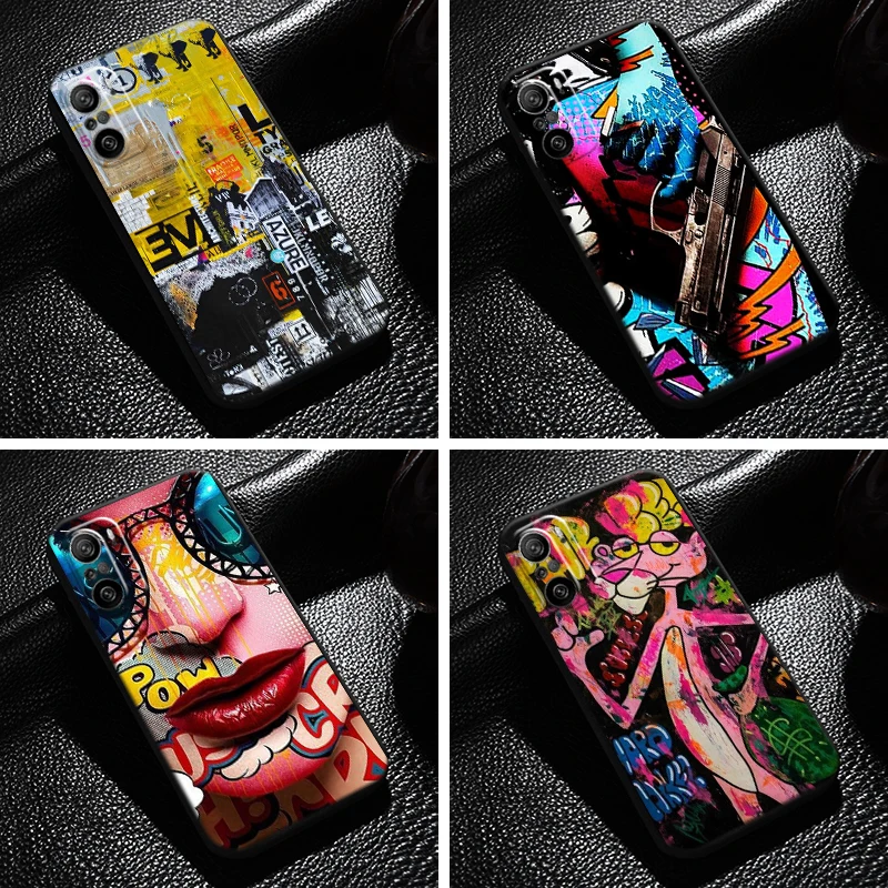 

Street Graffiti Oil Painting Phone Case For Xiaomi Redmi K40 Pro Gaming Phone Case Soft Funda Silicone Cover Black Carcasa