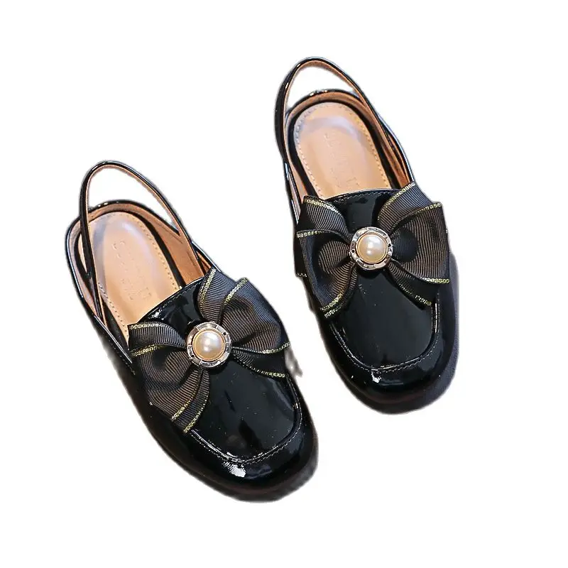 

Princess Girl Leather Shoes Children Half Sandals Bow Children Dress Shoes Kids Pure Color Cute Sandals Teen Shiny Leather Shoes