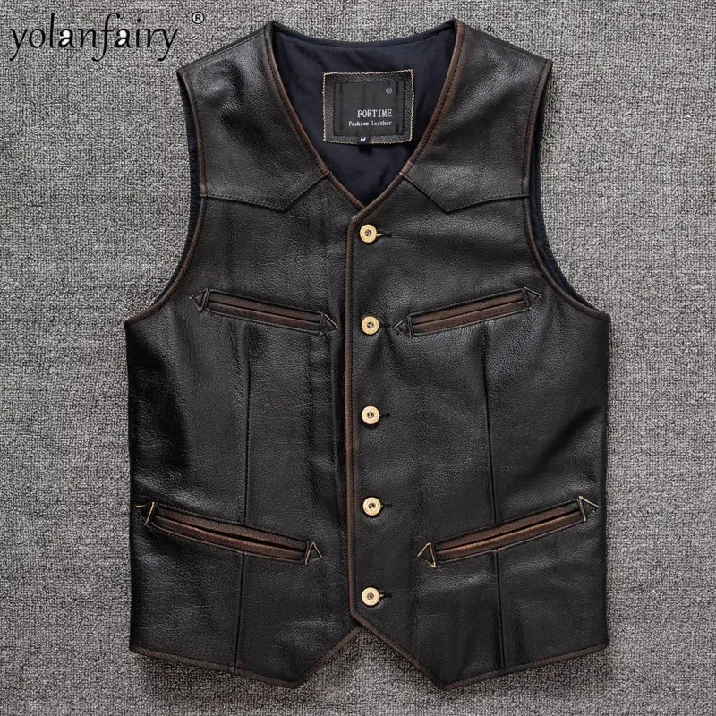 

Жилет мужской из натуральной воловьей кожи с верхним слоем из воловьей кожи