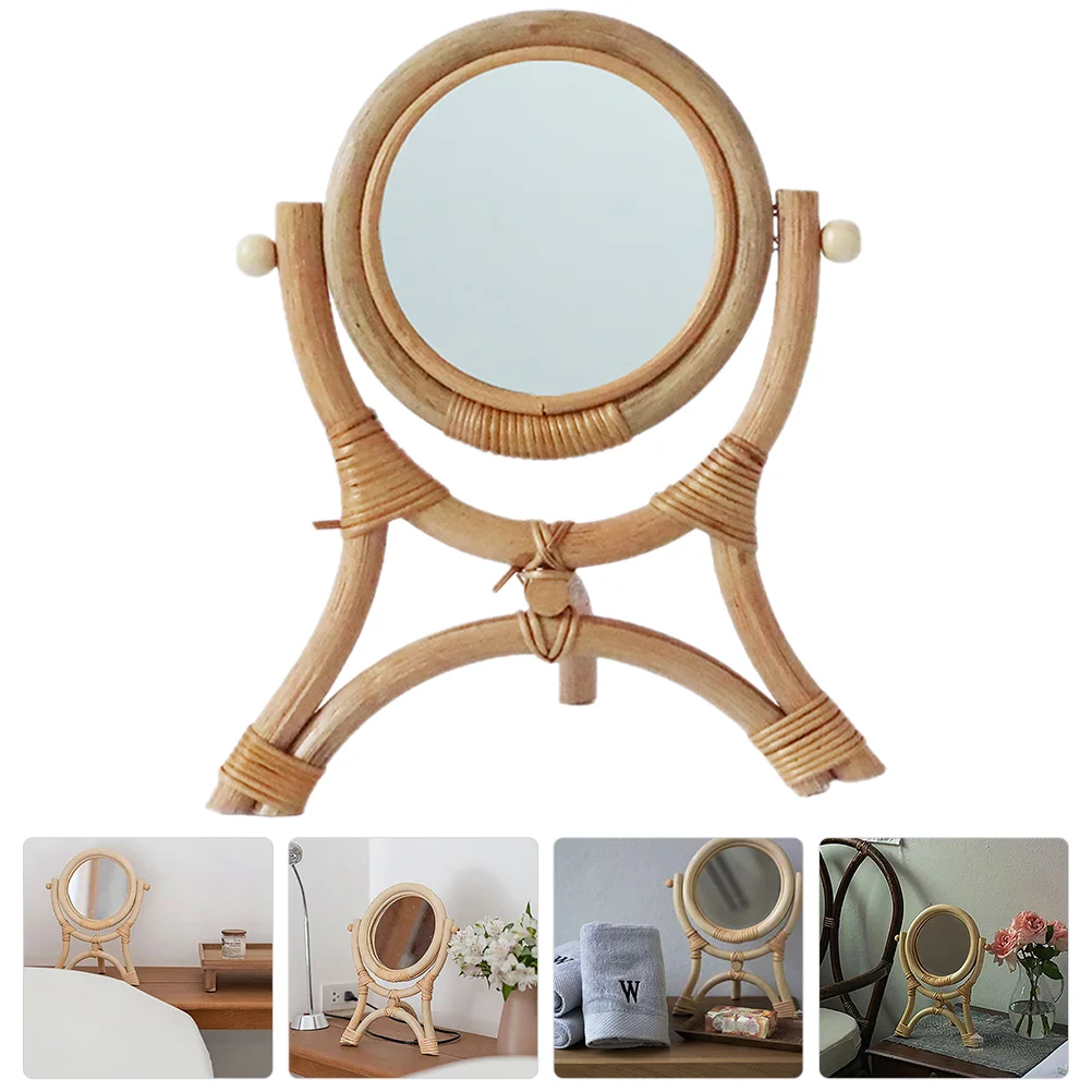 

Mirrors Bedroom Rattan Desk Make Vanity Simple Decor Rotation Rack Retro Makeup