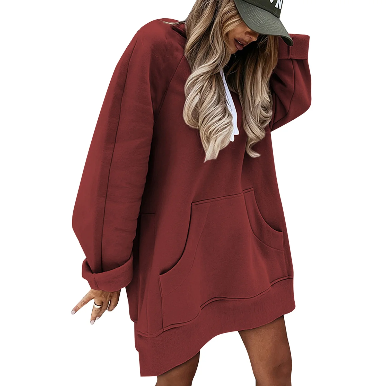 

Women Oversized Sweatshirt Soft Casual Long Pullover Sweatshirt High Split Hooded Sweatshirt with Pocket,XXL Red