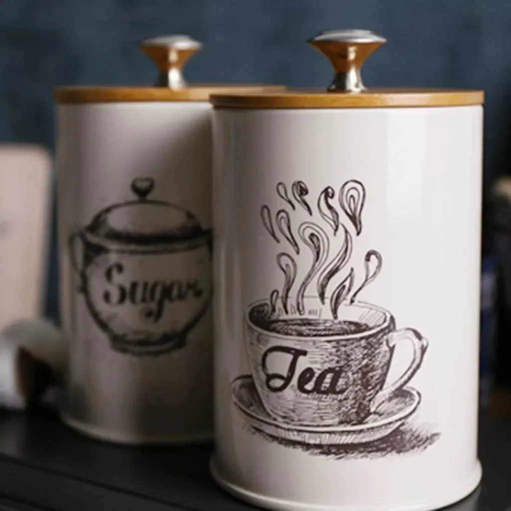 

3x Retro Tea Coffee Sugar Canisters Kitchen Storage Pot Tins Iron w/ Lid