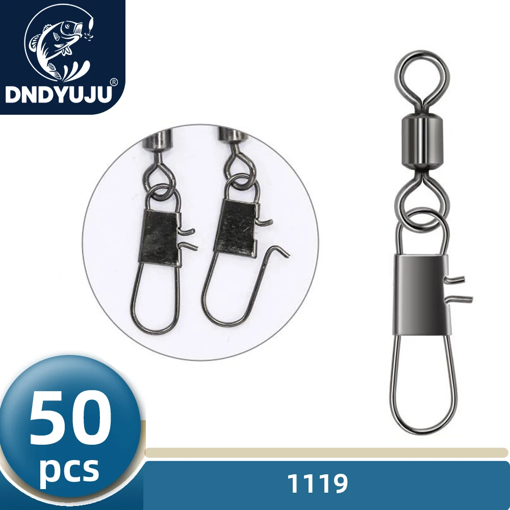 

DNDYUJU 50pcs Fishing Connector Bearing Rolling Swivel Stainless Steel Snap Fishhook Lure Tackle Fishing Accessories