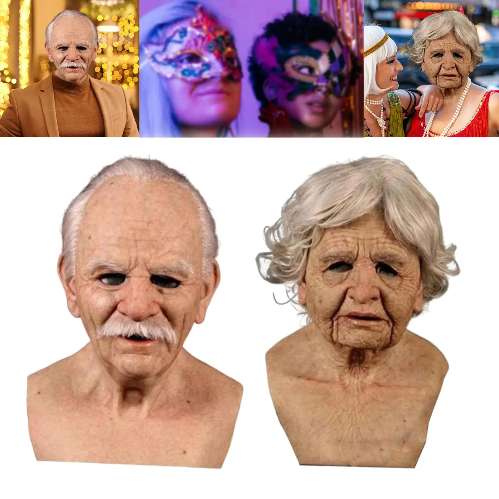 

Realistic Old Man Mask Grandfather Head Cover Disguise for Cosplay Halloween