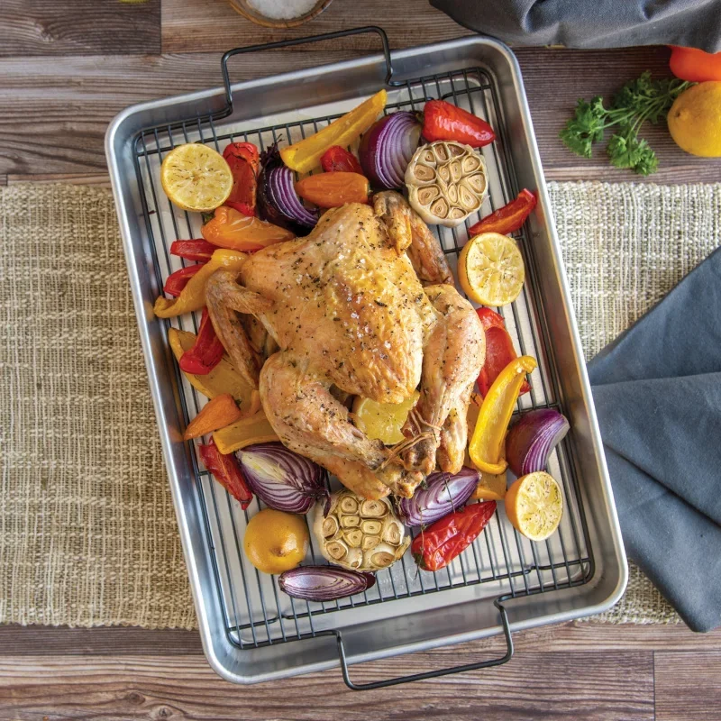 Сковорода для запекания из натурального алюминия с черной антипригарной стойкой